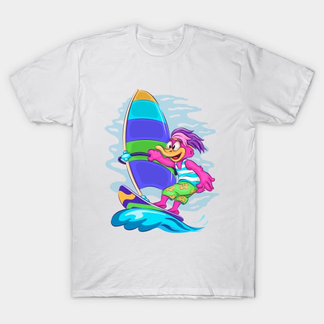 Cartoon Duck Windsurfer T-Shirt by AndreKENO